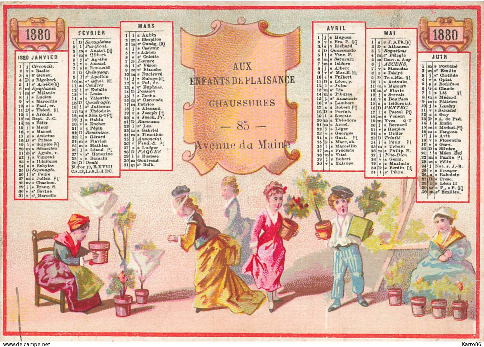Petit Calendrier 1880 Publicitaire * Aux Enfants De Plaisance Chaussures Magasin 85 Avenue Du Maine Paris * Calendar - Formato Piccolo : ...-1900