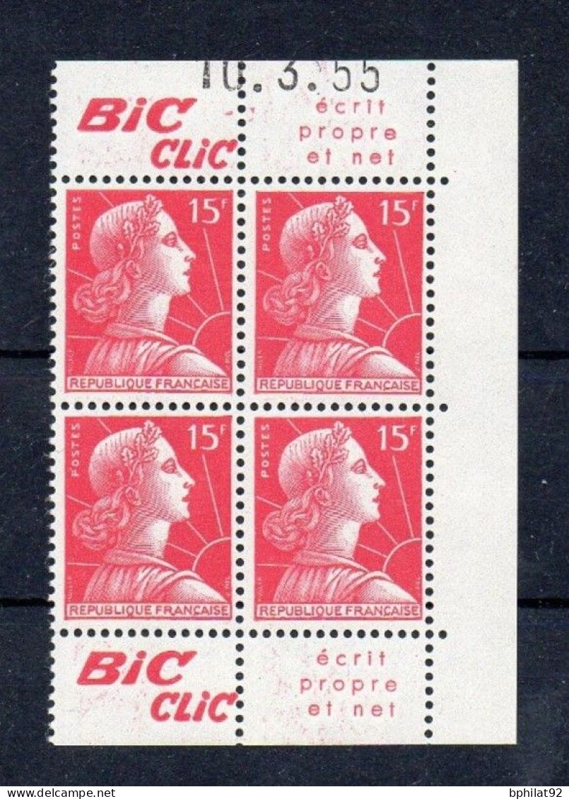 !!! 15 F MARIANNE DE MULLER BLOC DE 4 AVEC PUBS BIC CLIC ET COIN DATE NEUF ** - Unused Stamps