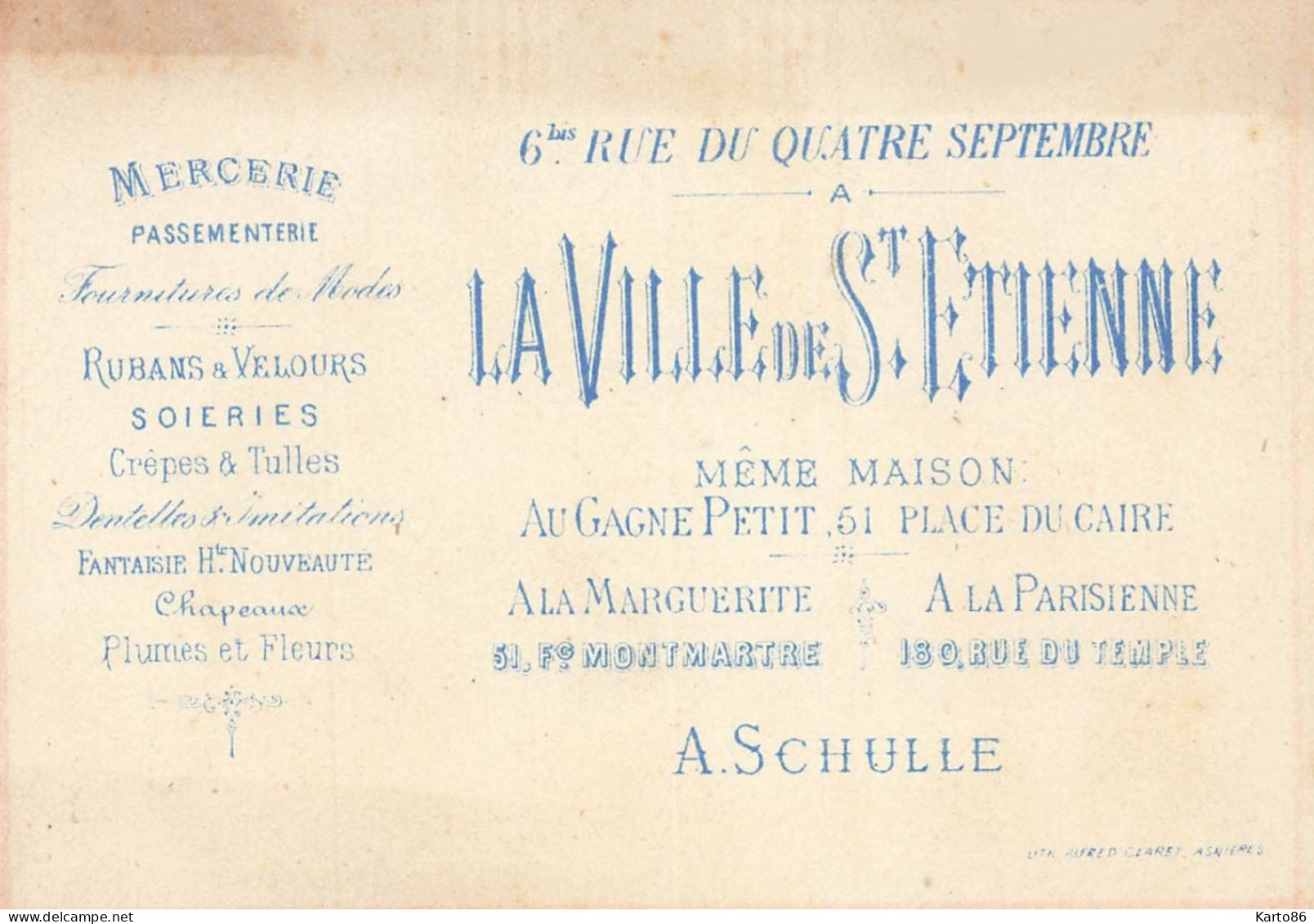 Petit Calendrier 1880 Publicitaire * A La Ville De St Etienne Mercerie Magasin 6 Rue Du 4 Sept. Paris * Calendar - Small : ...-1900