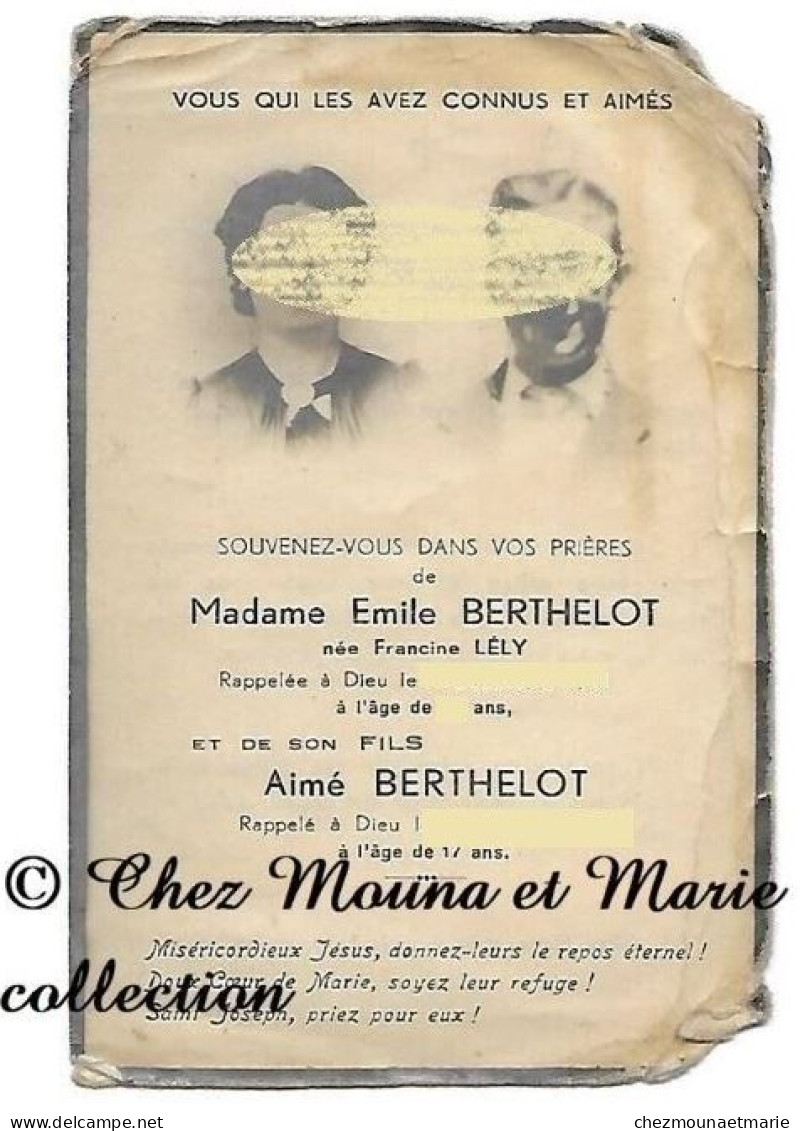 AMPLEPUIS (RHONE) - FRANCINE LELY ET AIME BERTHELOT - AVIS DE DECES - Obituary Notices