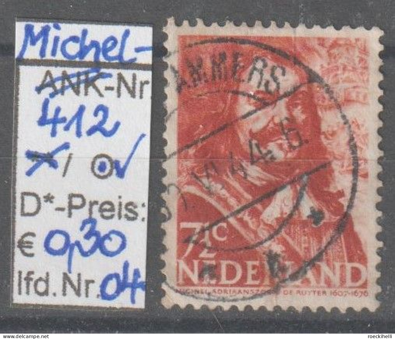 1943 - NIEDERLANDE - FM/DM "Seehelden - ..de Ruyter" 7 1/2 C Dkl'braunrot - O Gestempelt - S. Scan (412o 01-04 Nl) - Gebruikt