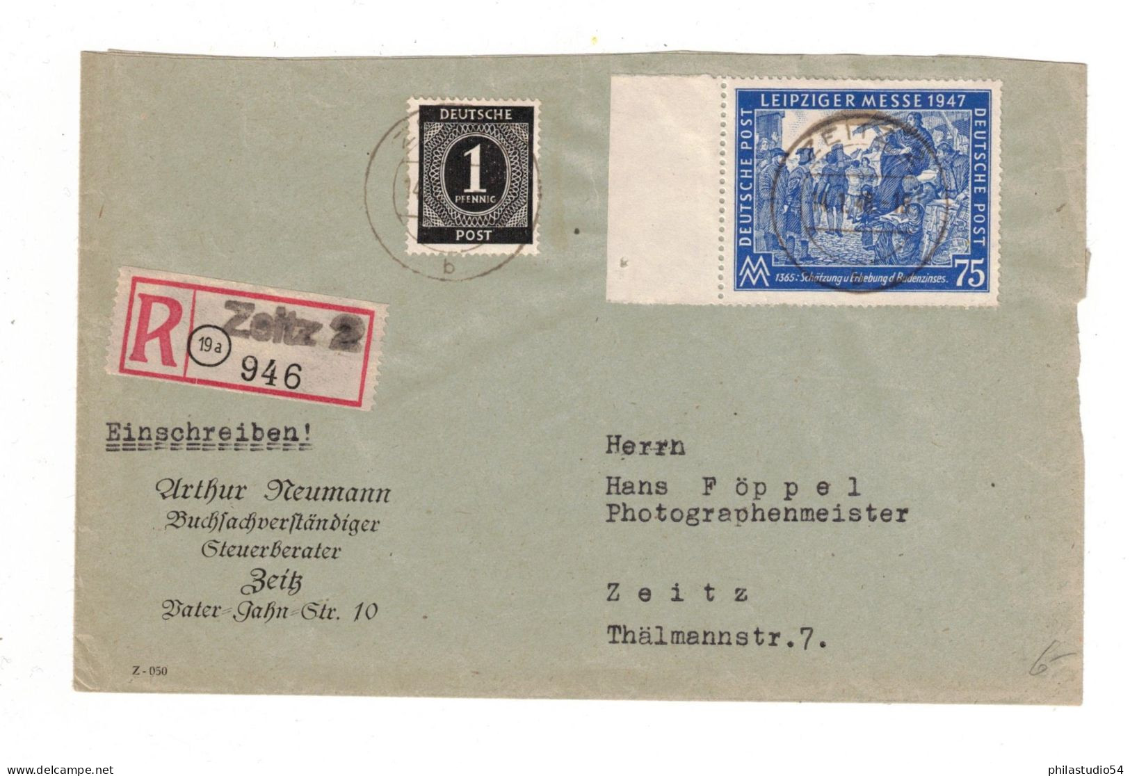 1948, Orts-R-Brief Mit überstempeltem Zettel Von Zeitz - Storia Postale