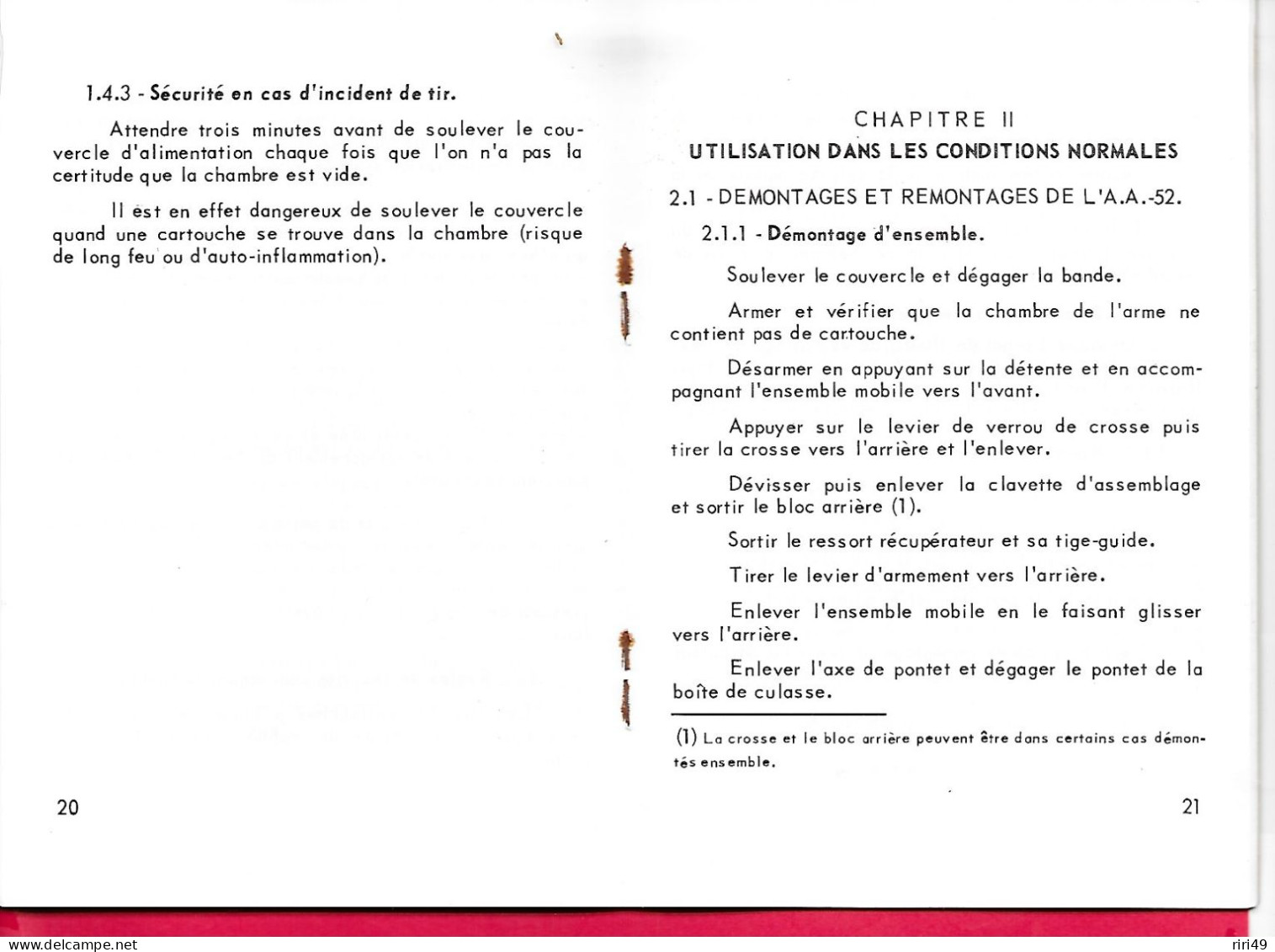 Guide Technique Arme Automatique De 7.62mn N Modele F1 1976 Voir SCANNES Et Description 40 Pages 10.5*15 Cm - Français