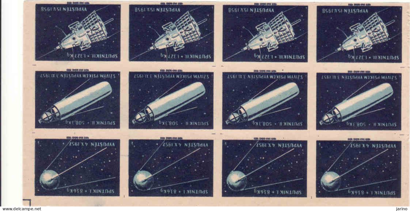 Czechoslovakia - Czechia 12 Matchbox Labels 1959, Kosmos, SPUTNIK I, II And III. Launched Into Space 1957 - 1958 - Boites D'allumettes - Etiquettes