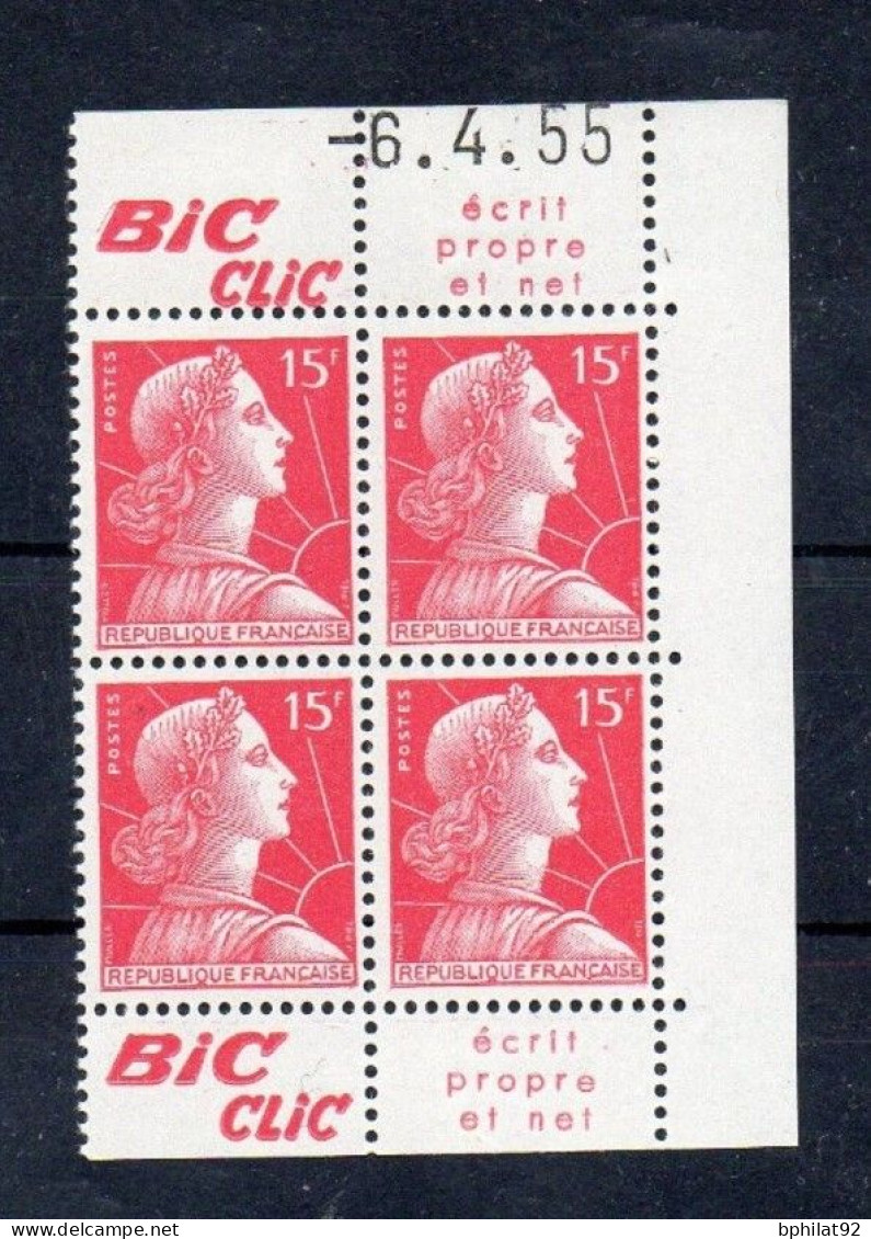 !!! 15 F MARIANNE DE MULLER BLOC DE 4 AVEC PUBS BIC CLIC ET COIN DATE NEUF ** - 1950-1959