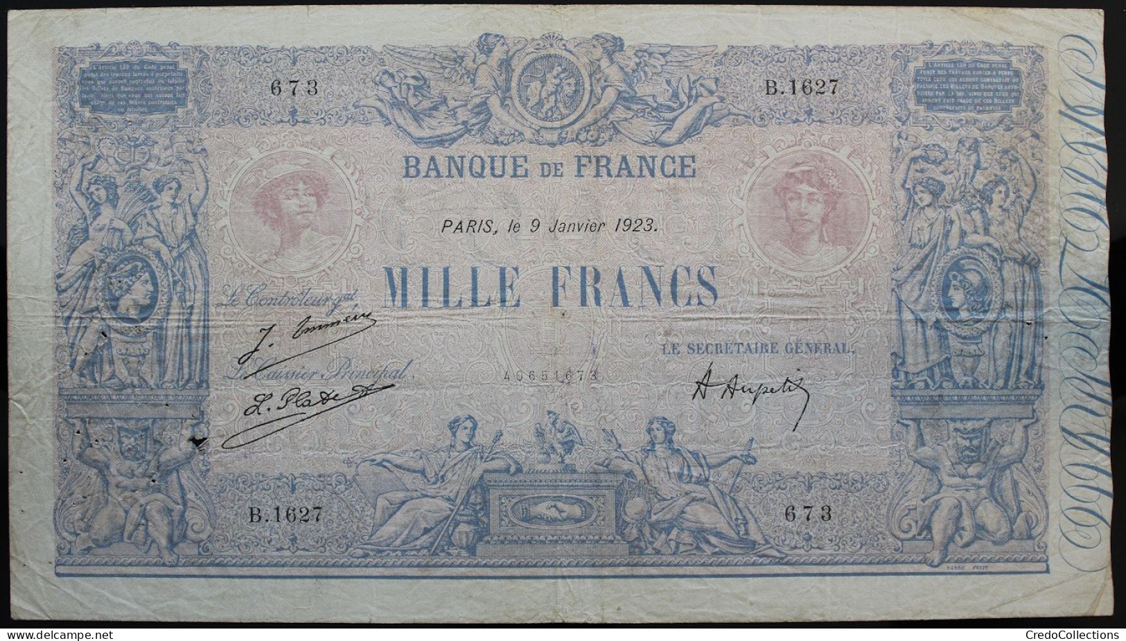 France - 1000 Francs - 9-1-1923 - PICK 67j / F36.39 - TB - 1 000 F 1889-1926 ''Bleu Et Rose''