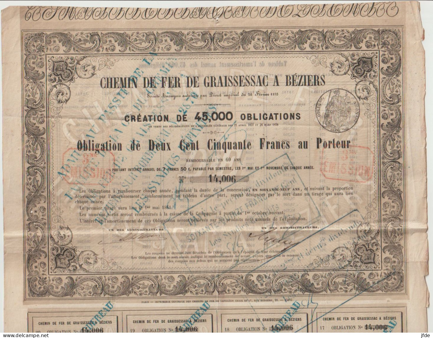 CHEMINS De FER De Graissesac à Béziers 1859 - Chemin De Fer & Tramway