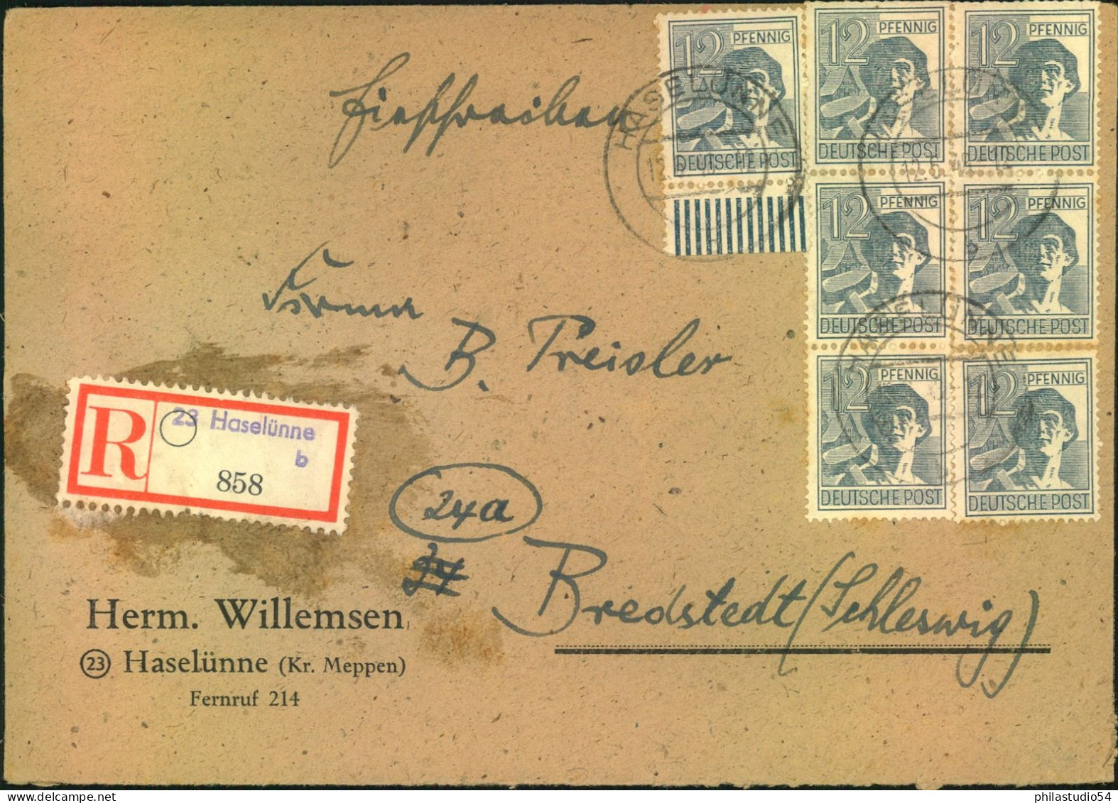 1948, Einschreiben Mit 7-maö 12 Pfg. Arbeiter Ab (22) HASLÜNEN - Storia Postale