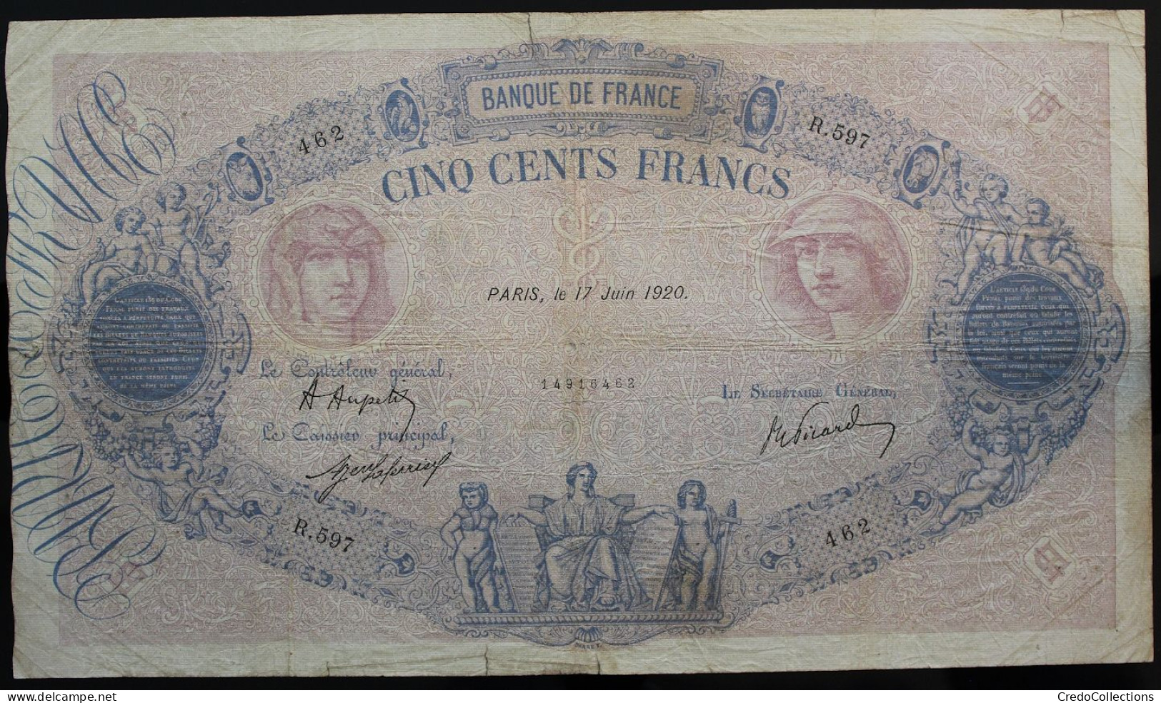 France - 500 Francs - 17-6-1920 - PICK 66h / F30.24 - B+ - 500 F 1888-1940 ''Bleu Et Rose''