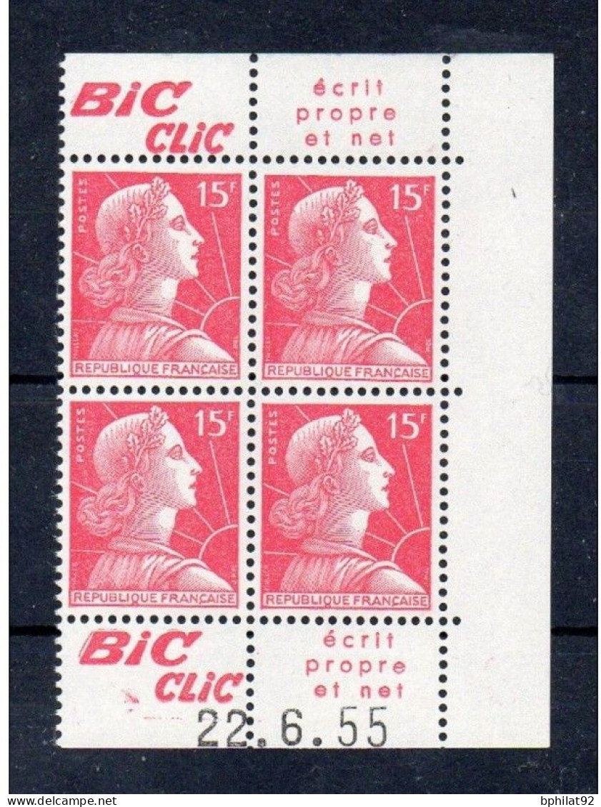 !!! 15 F MARIANNE DE MULLER BLOC DE 4 AVEC PUBS BIC CLIC ET COIN DATE NEUF ** - 1950-1959