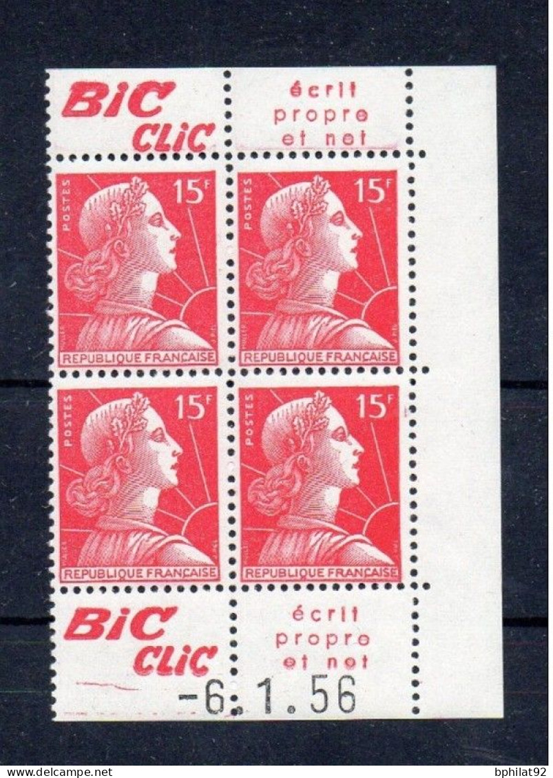 !!! 15 F MARIANNE DE MULLER BLOC DE 4 AVEC PUBS BIC CLIC ET COIN DATE NEUF ** - Unused Stamps