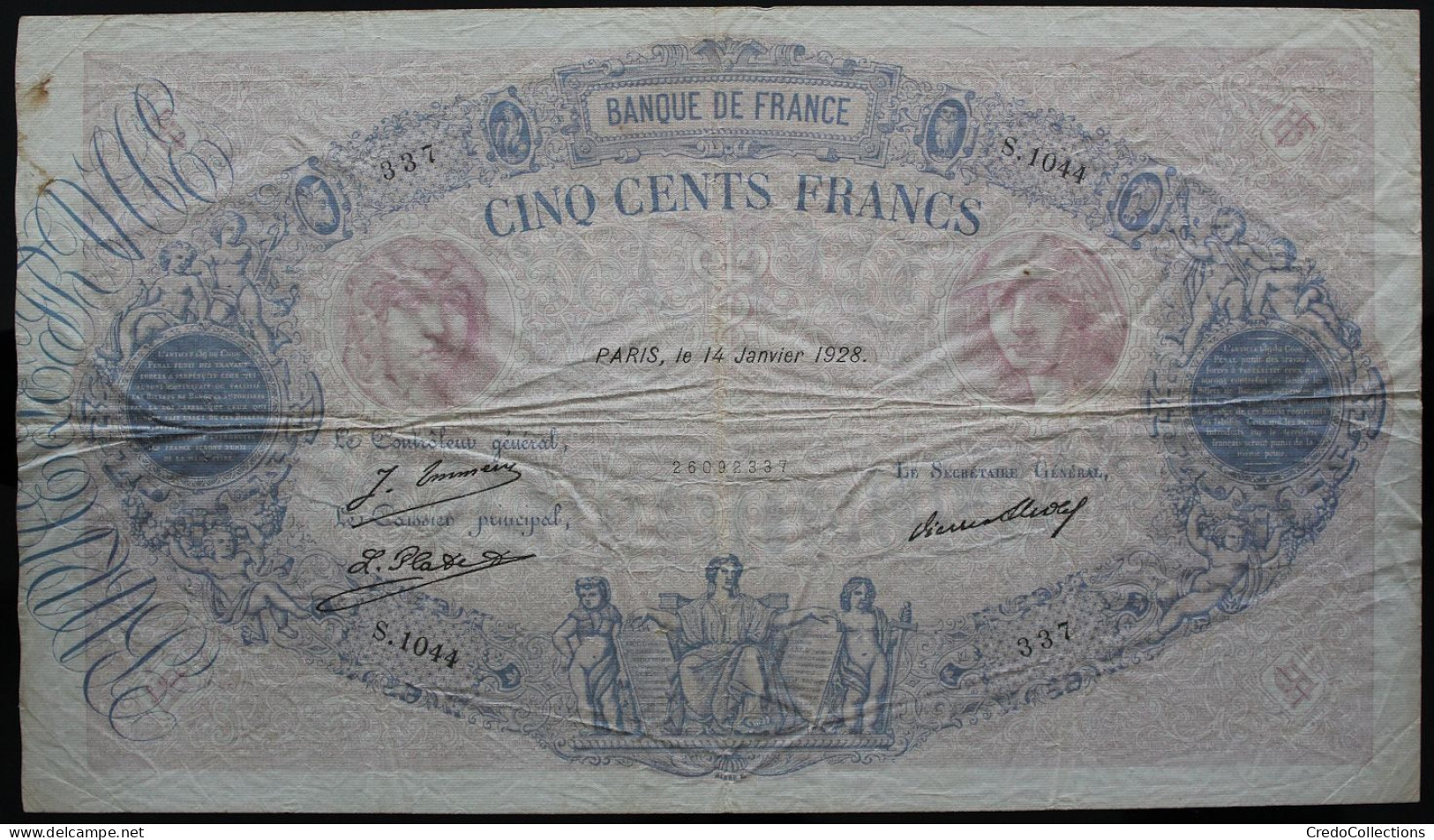 France - 500 Francs - 14-1-1928 - PICK 66k / F30.31 - TB+ - 500 F 1888-1940 ''Bleu Et Rose''