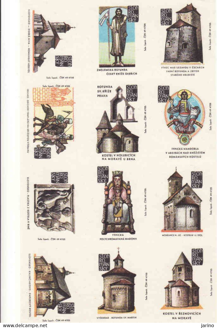 Czechoslovakia - Czechia 12 Matchbox Labels, Mohelnice And Dobrá Niva - Church, Znojmo - Rotunda, Chapel,.. - Boites D'allumettes - Etiquettes