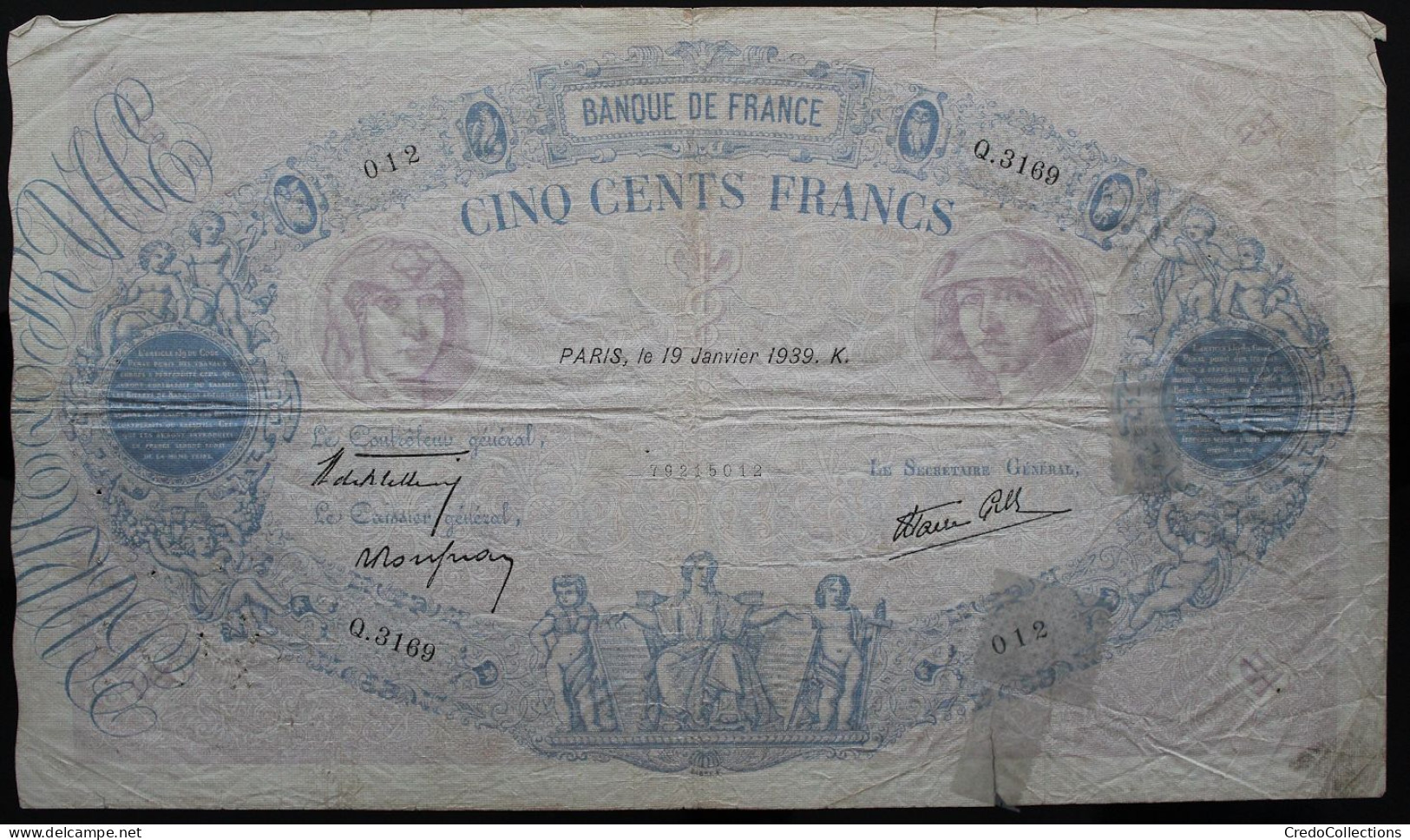 France - 500 Francs - 19-1-1939 - PICK 88c / F31.23 - B+ - 500 F 1888-1940 ''Bleu Et Rose''