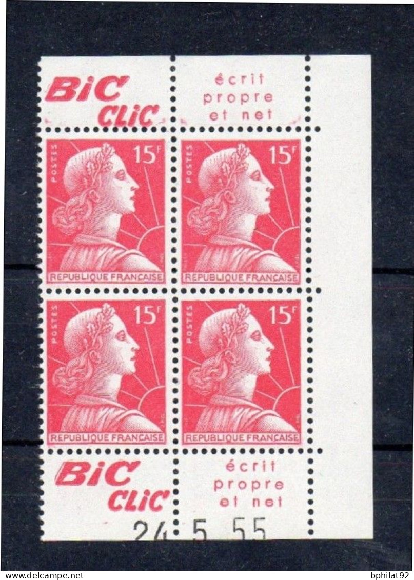 !!! 15 F MARIANNE DE MULLER BLOC DE 4 AVEC PUBS BIC CLIC ET COIN DATE NEUF ** - 1950-1959