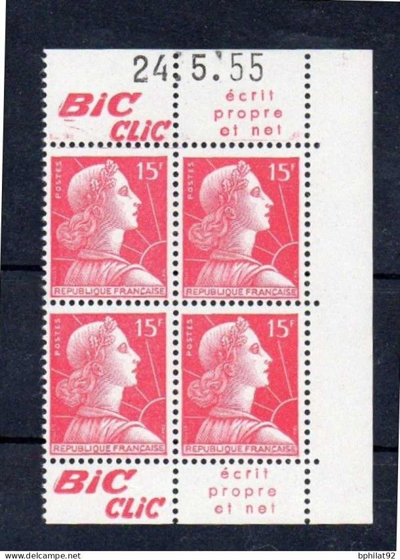 !!! 15 F MARIANNE DE MULLER BLOC DE 4 AVEC PUBS BIC CLIC ET COIN DATE NEUF ** - Unused Stamps