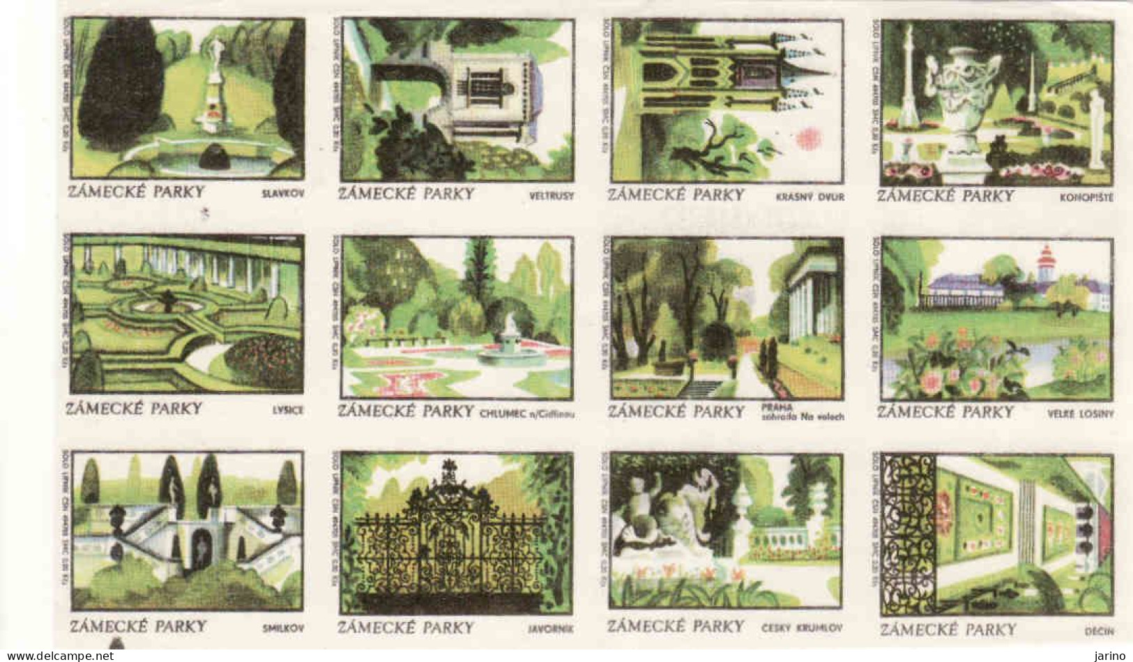 Czechoslovakia - Czechia 12 Matchbox Labels, Castle Parks Slavkov Veltrusy Krásny Dvur Konopište Lysice Chlumec Praha - Boites D'allumettes - Etiquettes