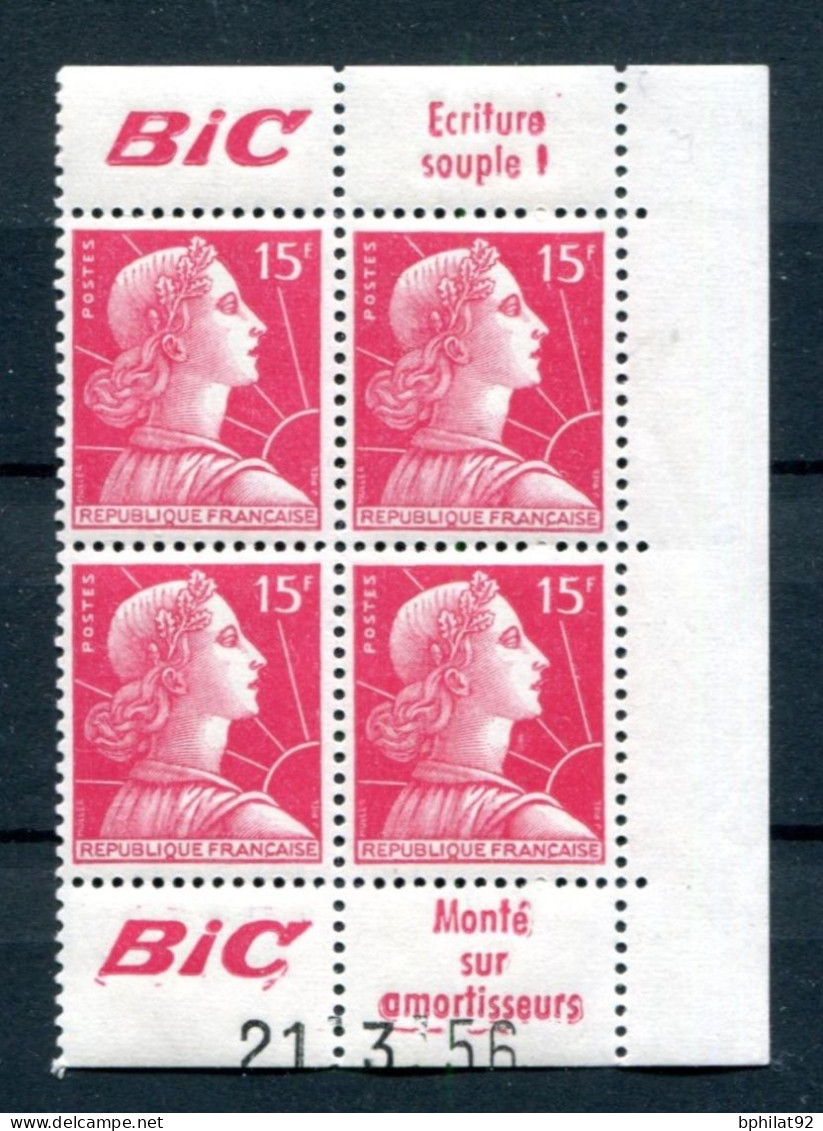 !!! 15 F MARIANNE DE MULLER : BLOC DE 4 COIN DATE AVEC PUBS BIC NEUF ** - 1950-1959