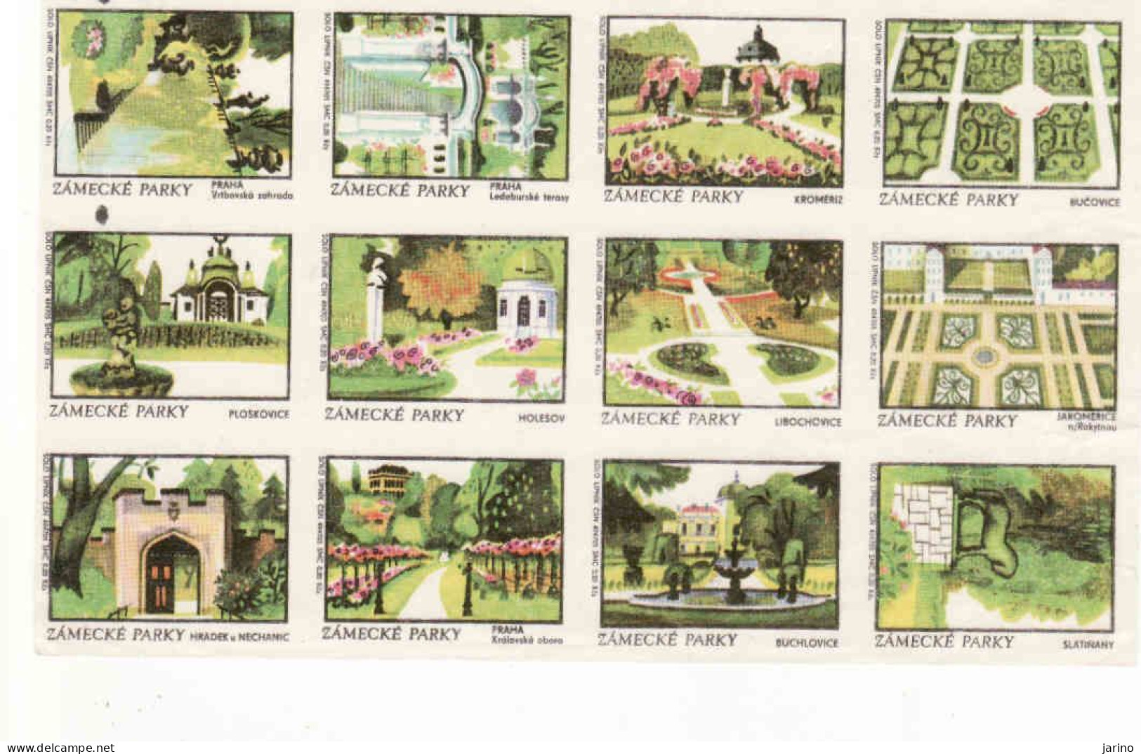 Czechoslovakia - Czechia 12 Matchbox Labels, Castle Parks Kromeríž Praha Bučovice Holešov Hradek Buchlovice Slatiňany - Boites D'allumettes - Etiquettes