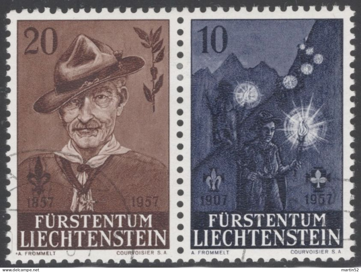 Liechtenstein 1957: Lord Baden-Powell & Pfadfinder Zu 304-305 Mi 360-361 Yv 322-3 Mit ET-o VADUZ 10.IX.57 (Zu CHF 5.00) - Gebraucht