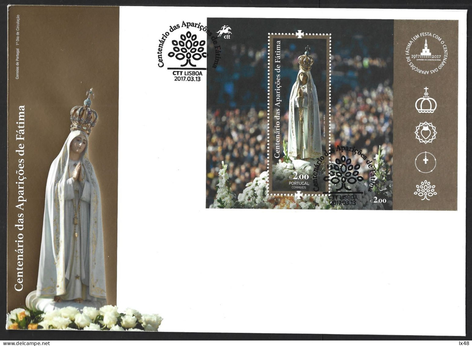 Letter With Block Marking The 100th Years Of Miracle Of Fátima. Apparitions From Cova De Íria, Fátima. Pope Francis. Cat - Cristianismo