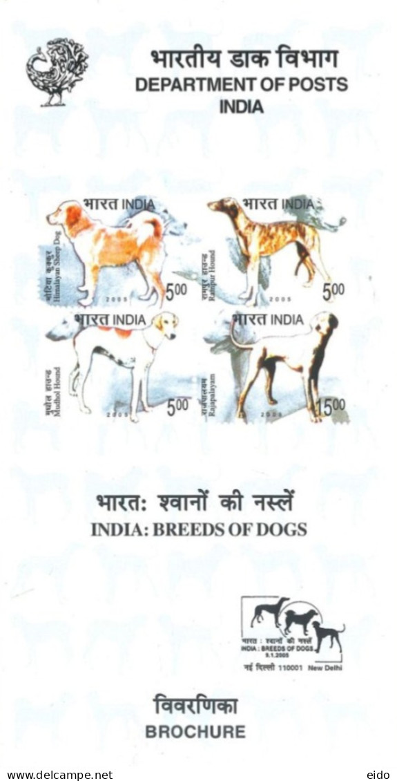 INDIA - 2005 - BROCHURE OF INDIA BREEDS OF DOGS STAMPS DESCRIPTION AND TECHNICAL DATA. - Storia Postale