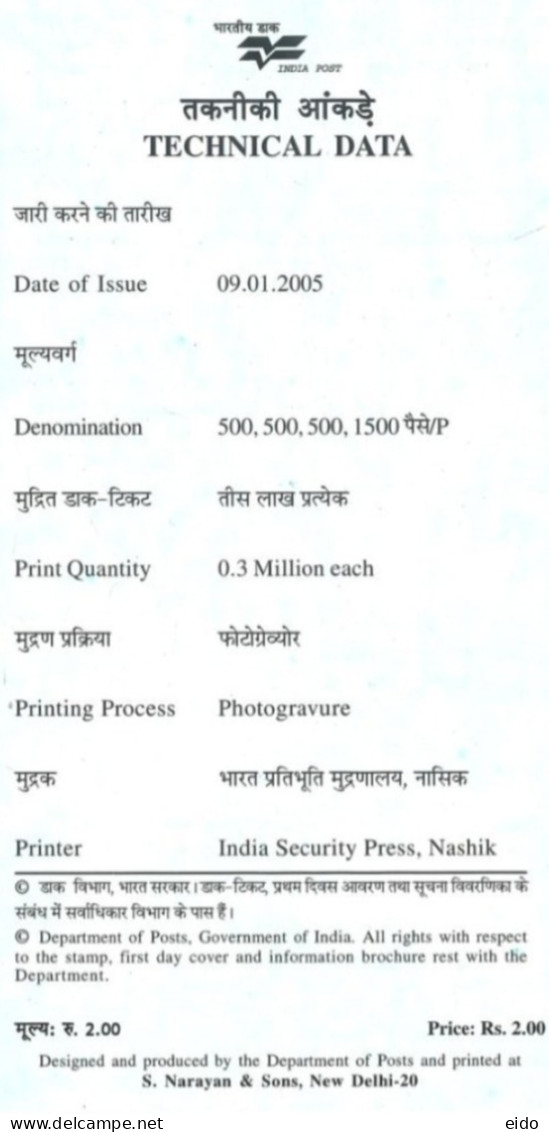 INDIA - 2005 - BROCHURE OF INDIA BREEDS OF DOGS STAMPS DESCRIPTION AND TECHNICAL DATA. - Brieven En Documenten