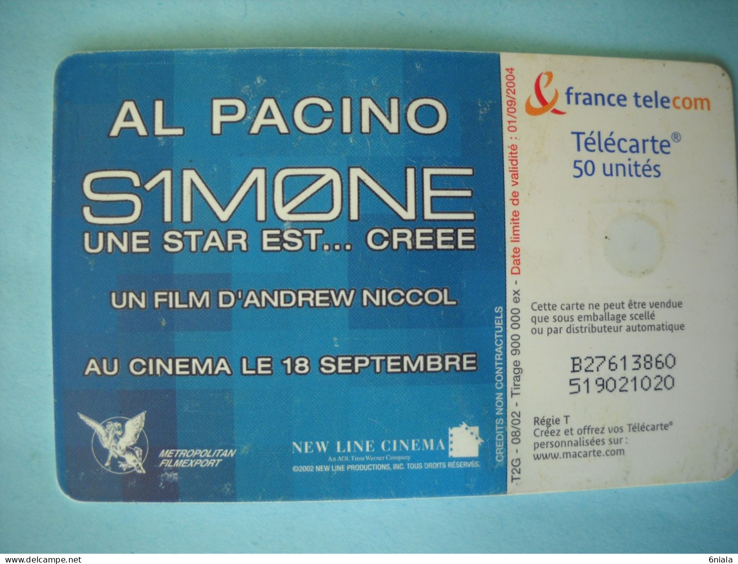 7628  CINEMA AL PACINO SIMONE  Télécarte Collection  ( 2 Scans)  Carte Téléphonique - Film