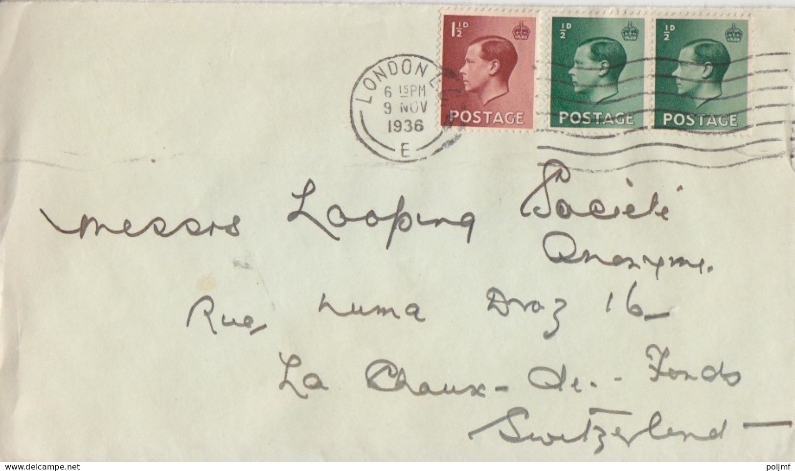 Lettre Obl. Flamme London E Le 9 Nov 36 Sur N° 205 X 2, 207  Pour La Suisse - Lettres & Documents