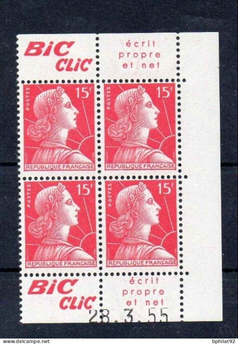 !!! 15 F MARIANNE DE MULLER BLOC DE 4 AVEC PUBS BIC CLIC ET COIN DATE NEUF ** - 1950-1959