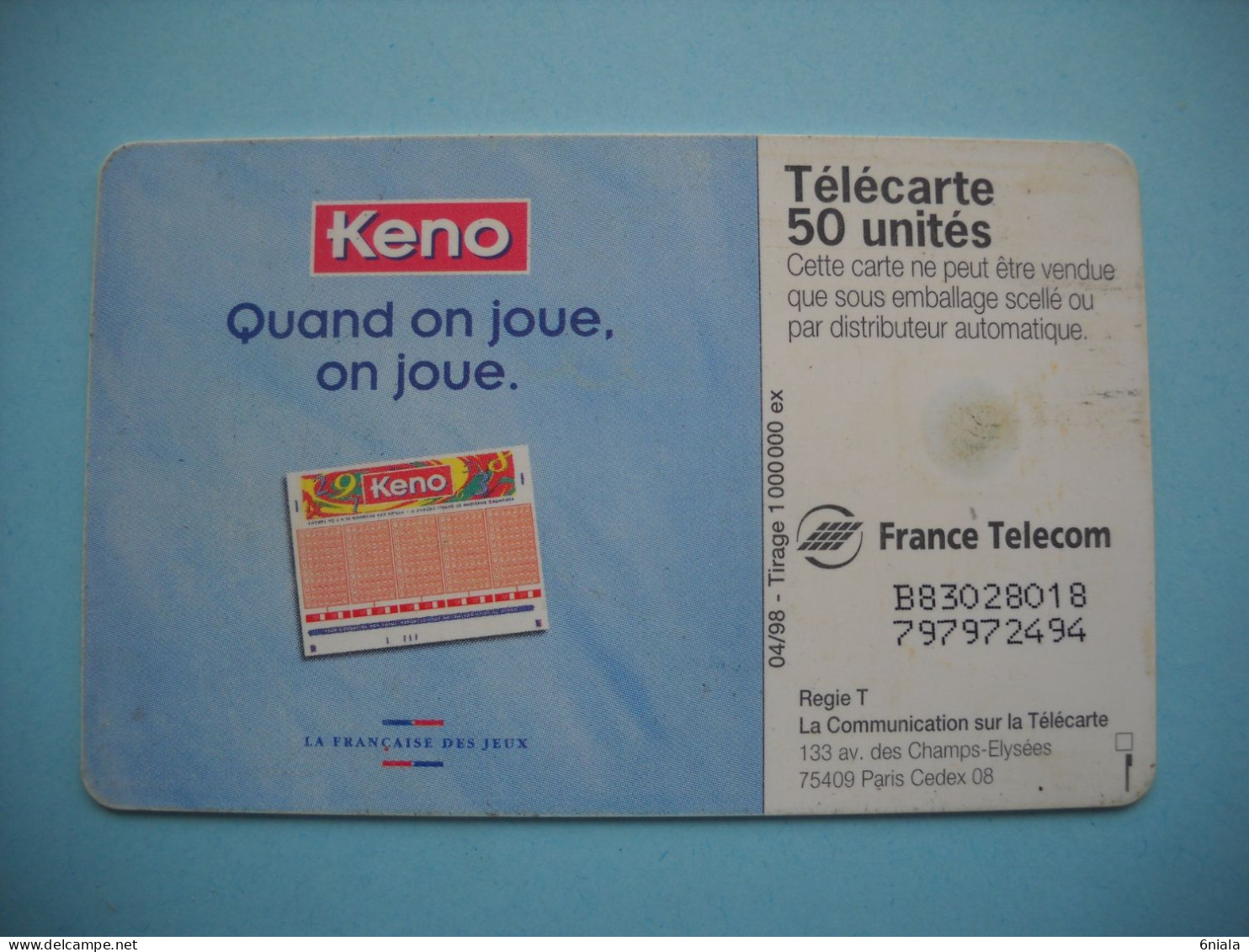 7632 JEUX KENO LOTO QUAND ON JOUE ON JOUE  Télécarte Collection  ( 2 Scans)  Carte Téléphonique - Jeux