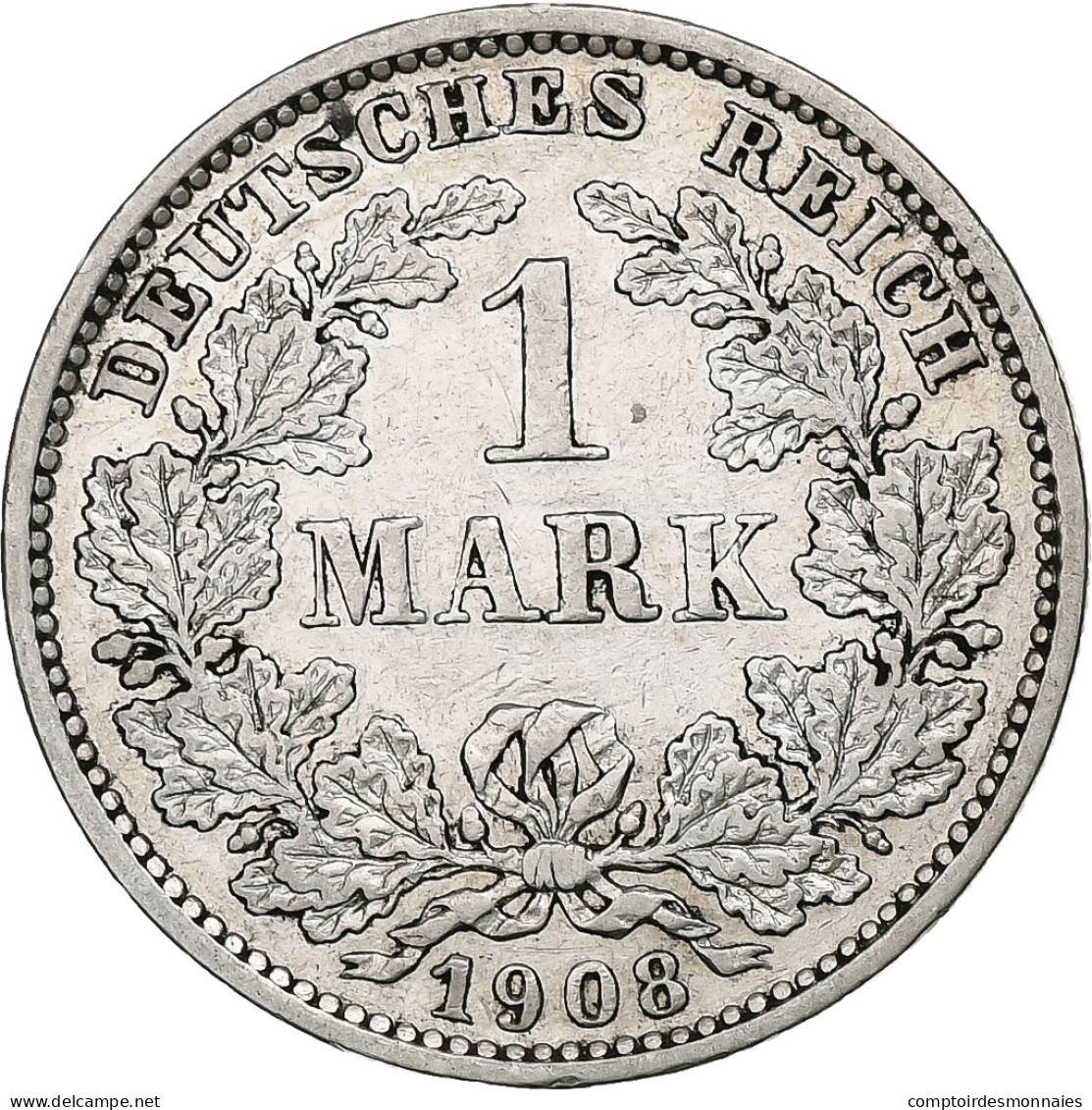 Empire Allemand, Wilhelm II, Mark, 1908, Muldenhütten, Argent, TTB, KM:14 - 1 Mark