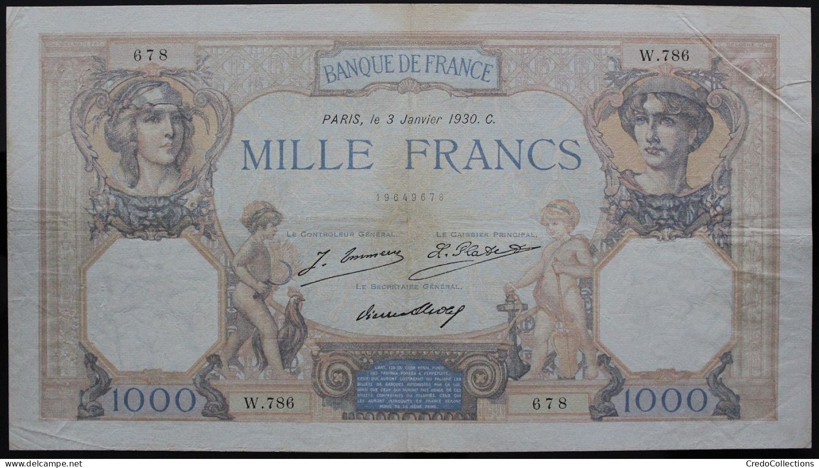 France - 1000 Francs - 3-1-1930 - PICK 79a / F37.4 - TB - 1 000 F 1927-1940 ''Cérès Et Mercure''