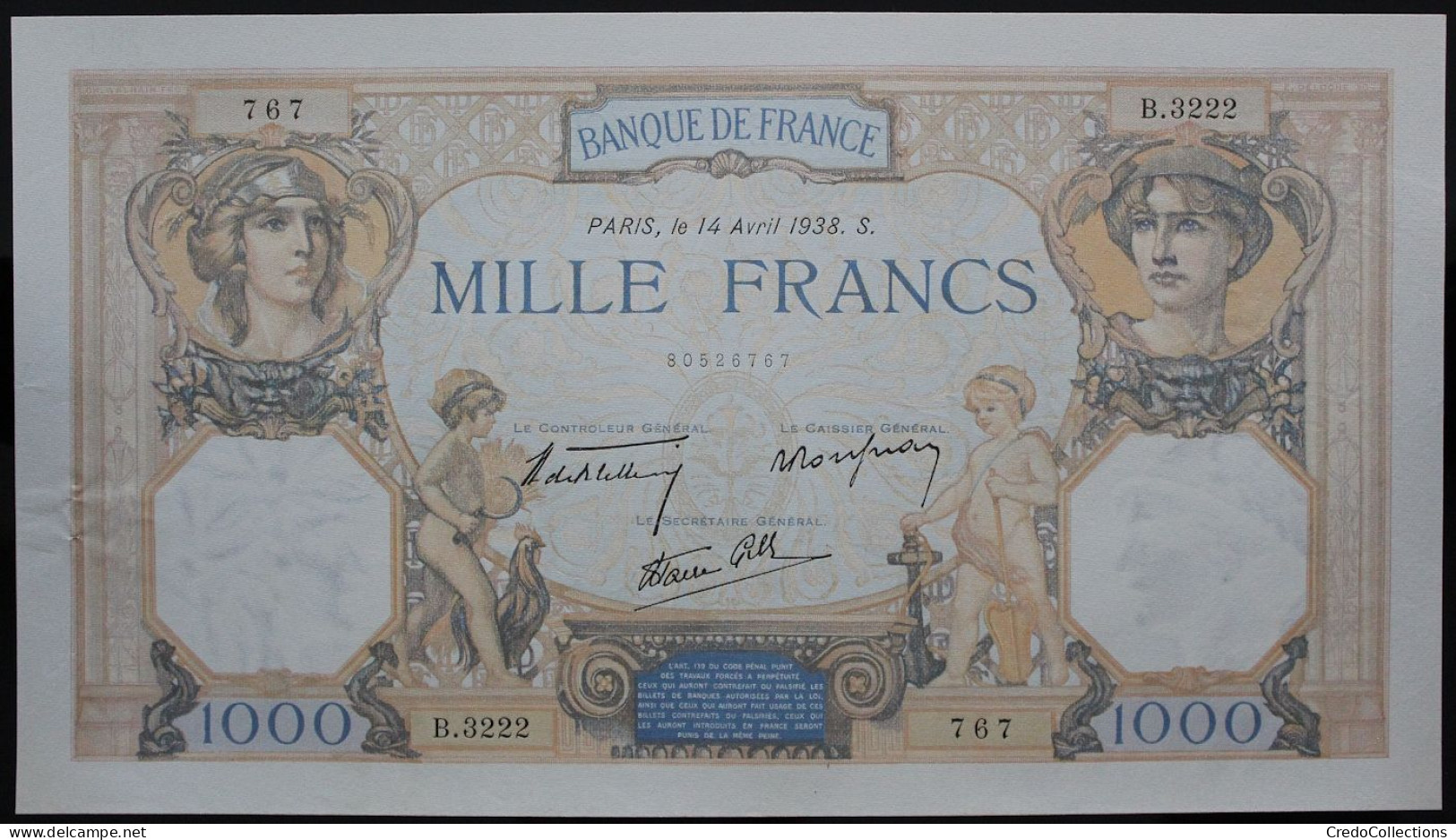 France - 1000 Francs - 14-4-1938 - PICK 90c / F38.11 - SUP - 1 000 F 1927-1940 ''Cérès E Mercure''