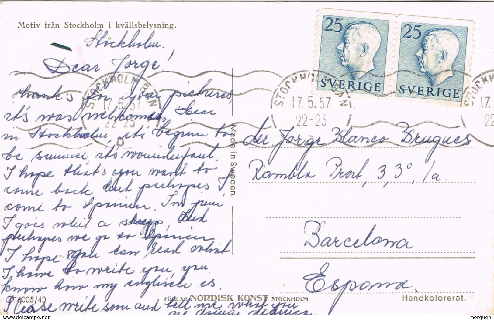 53935. Postal STOCKHOLM (Sverige) Suecia 1957. Vistas Varias De Stockholm - Brieven En Documenten
