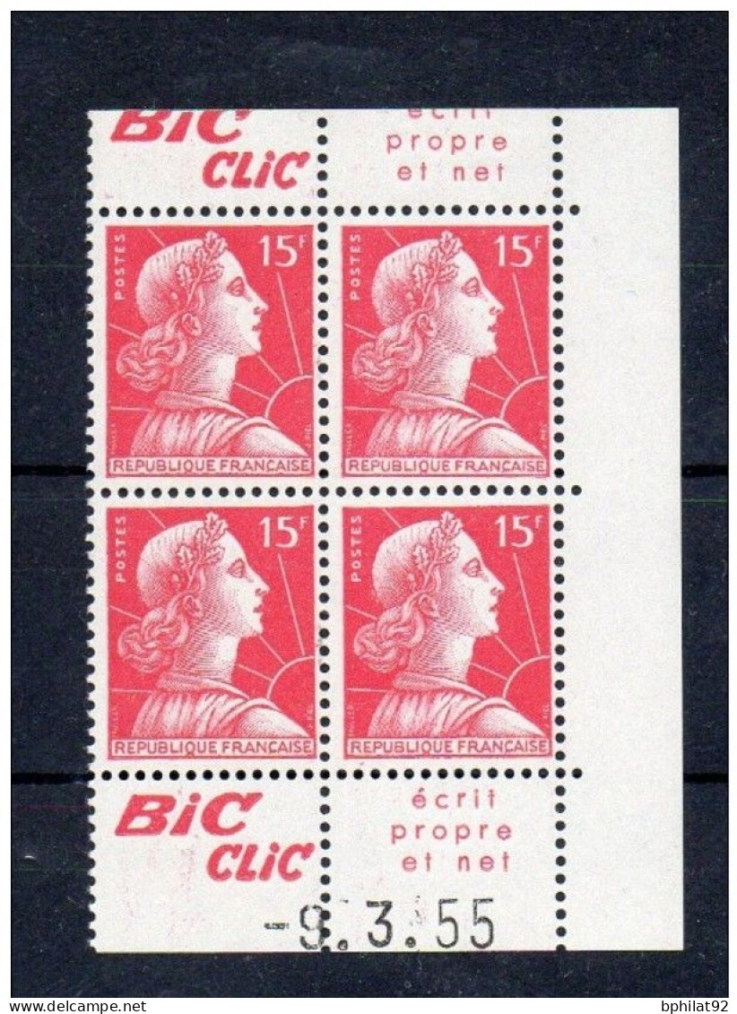 !!! 15 F MARIANNE DE MULLER BLOC DE 4 AVEC PUBS BIC CLIC ET COIN DATE NEUF ** - 1950-1959