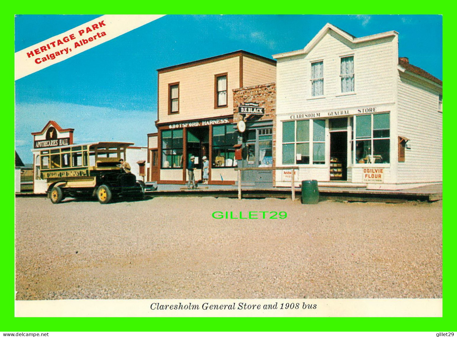 CALGARY, ALBERTA - CLARESHOLM GENERAL STORE AND 1908 BUS - HERITAGE PARL - MAJESTIC POST CARD - - Calgary