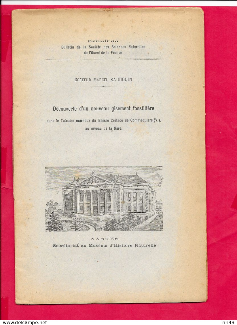 Découverte D'un Nouveau Gisement Fossilifère  Docteur Marcel Baudouin 1920 Voir Description Scanne 16 Pages - Archéologie