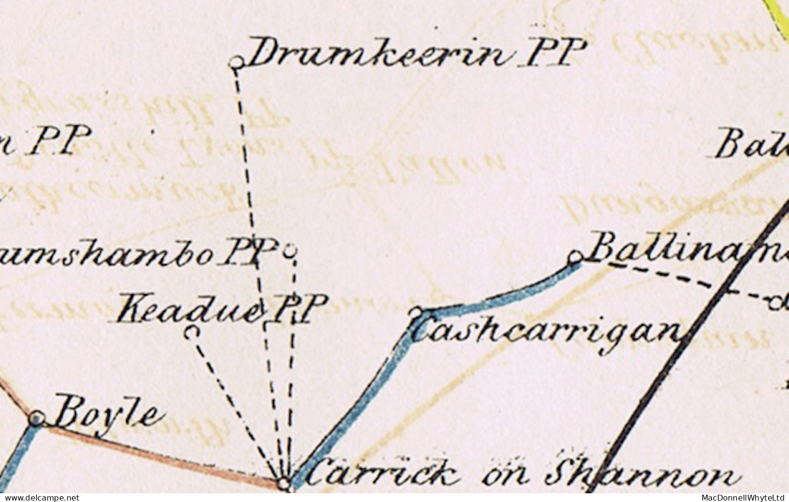 Ireland Cork Roscommon 1846 env to Keadue framed PAID AT/BUTTEVANT, reposted with "No. 1" RH of Keadue