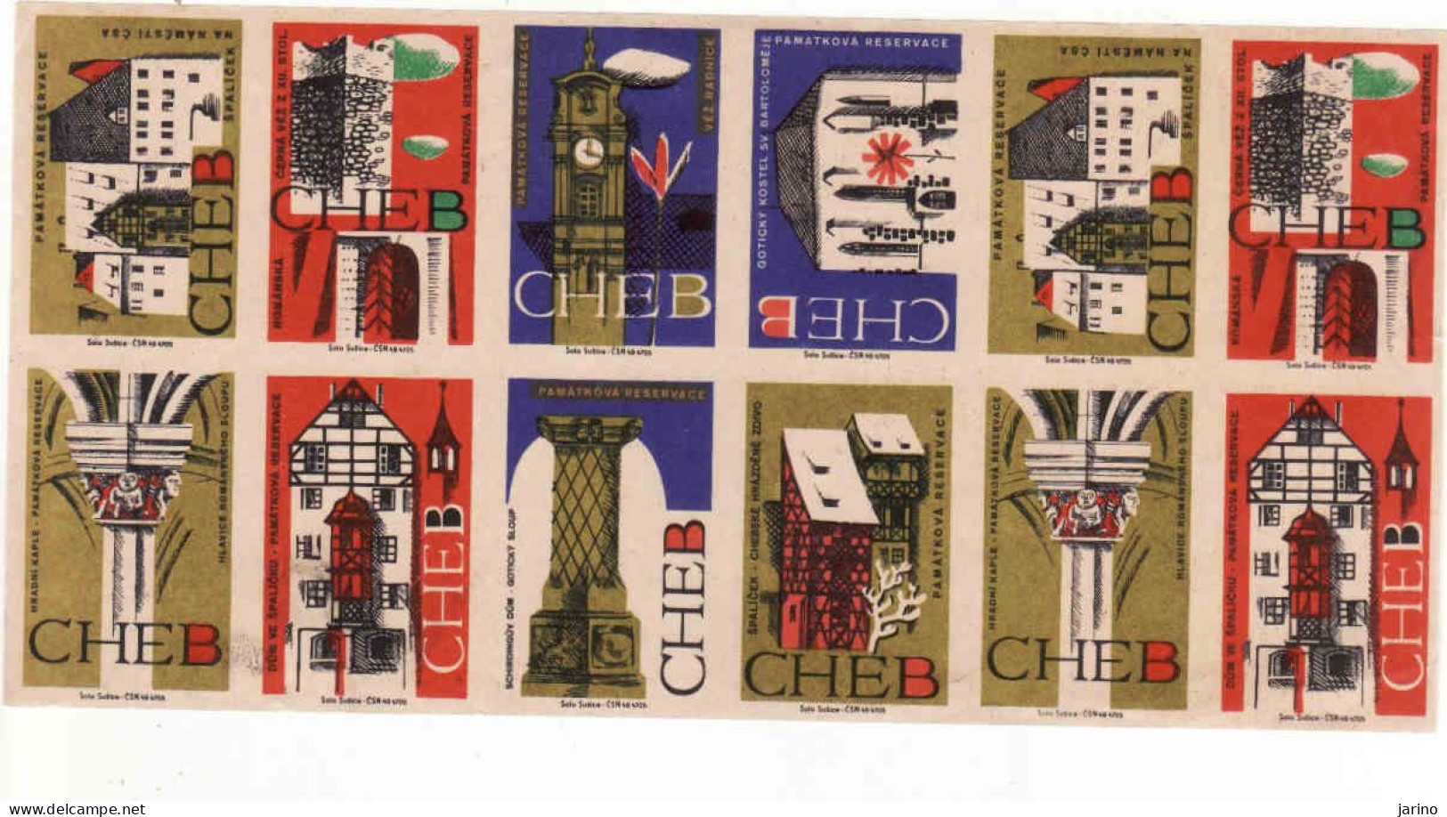 Czechoslovakia - Czechia 12 Matchbox Labels, CHEB - Monument Reservation - Boites D'allumettes - Etiquettes