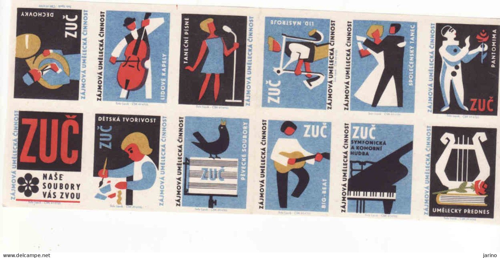 Czechoslovakia - Czechia 12 Matchbox Labels, Interesting Artistic Activity Musical Instrument, Singing, Dancing Painting - Boites D'allumettes - Etiquettes