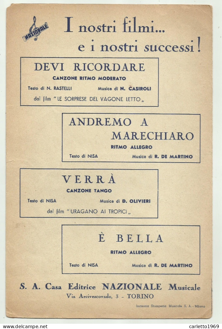 SPARTITO MUSICALE- È BELLA … RITMO ALLEGRO 1940  - MUSICA R. DE MARTINO - Partituren