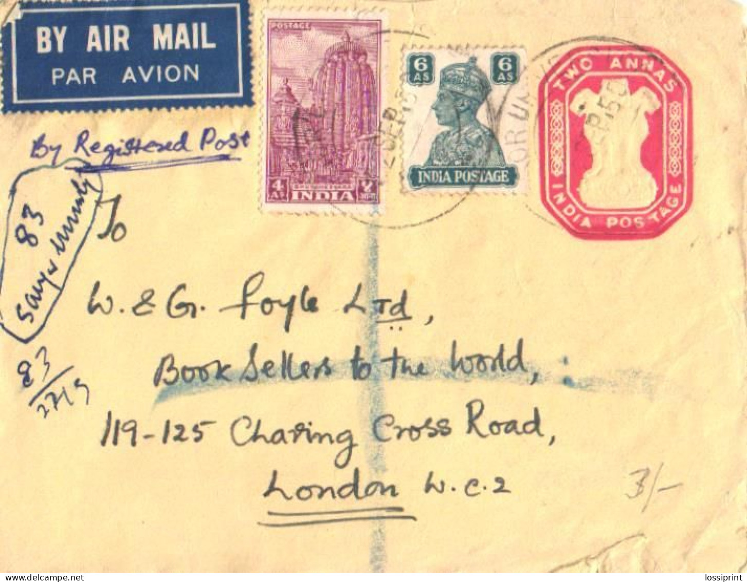 India:Postal Stationery Cover Two Annas, Registered, 1950 - Enveloppes