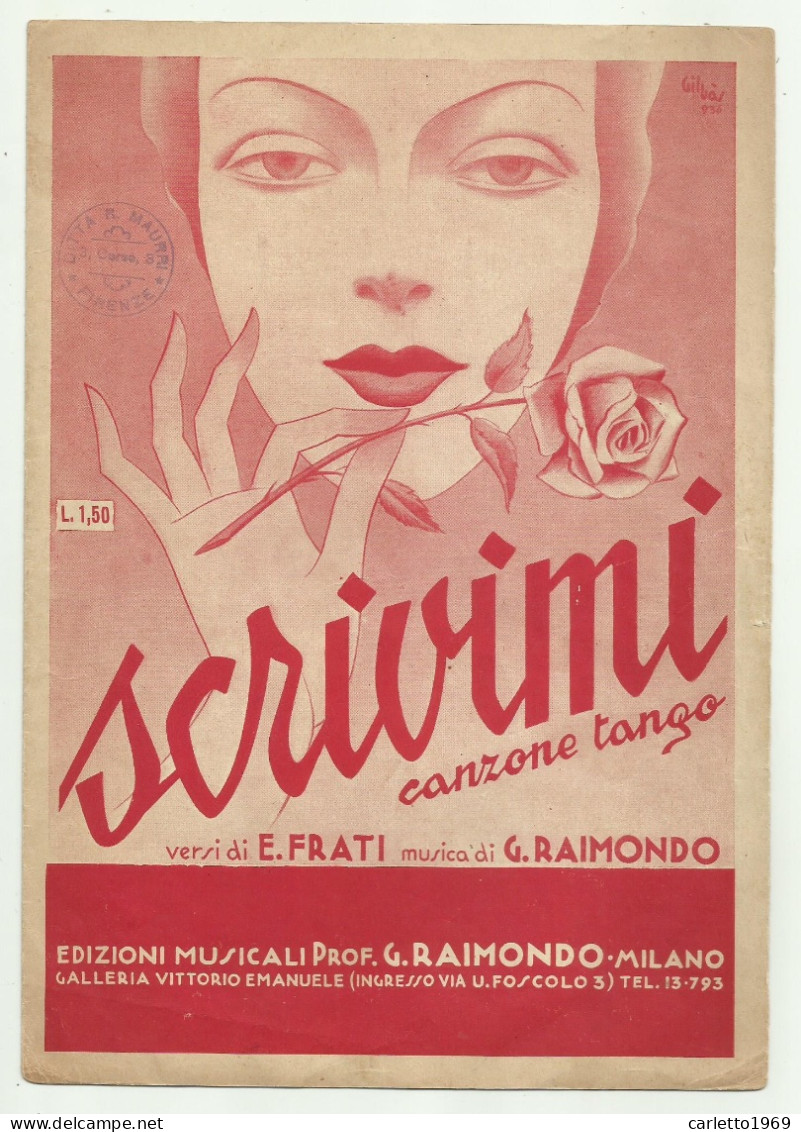 SPARTITO MUSICALE- SCRIVIMI CANZONE TANGO 1936  - MUSICA DI G. RAIMONDO - Partitions Musicales Anciennes