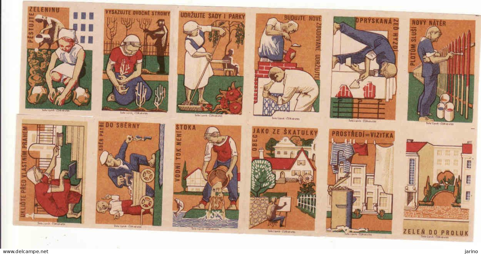 Czechoslovakia - Czechia 12 Matchbox Labels, Beautify The Area Around Your Home - Boites D'allumettes - Etiquettes