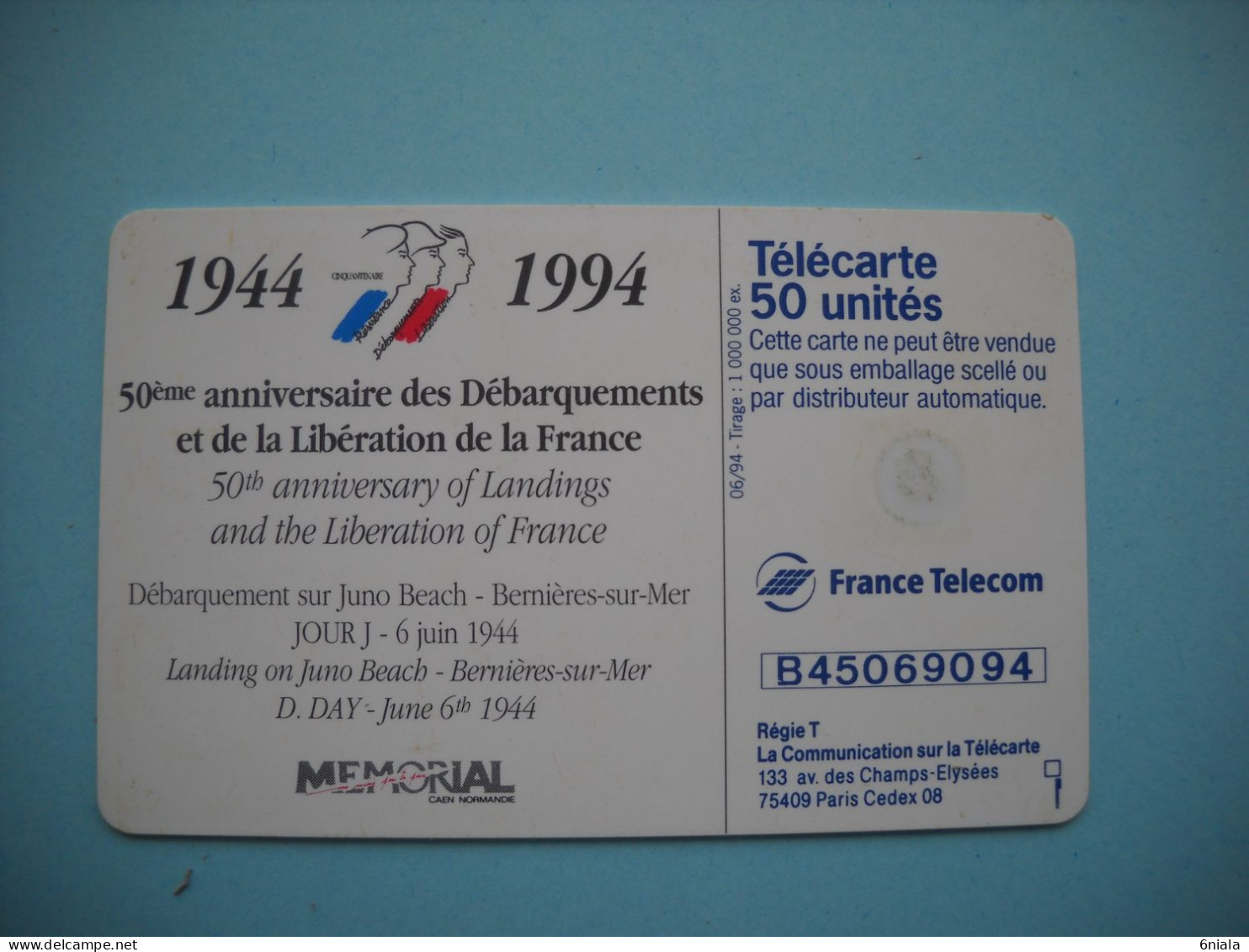 7638 50e ANNIVERSAIRE DEBARQUEMENT 1944 1994 BATEAUX  Télécarte Collection  ( 2 Scans)  Carte Téléphonique - Army