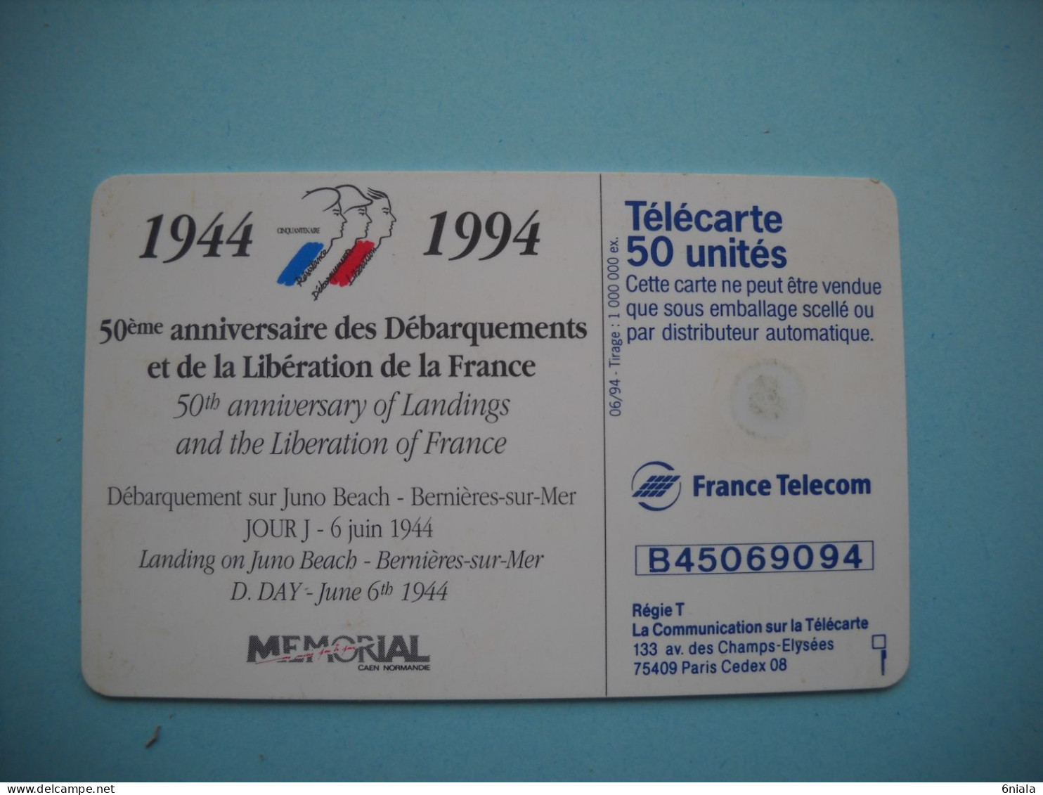 7638 50e ANNIVERSAIRE DEBARQUEMENT 1944 1994 BATEAUX  Télécarte Collection  ( 2 Scans)  Carte Téléphonique - Armee