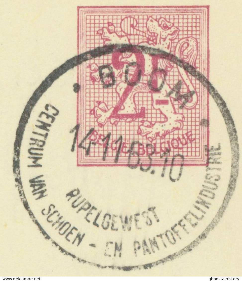 BELGIUM VILLAGE POSTMARKS  BOOM / RUPELGEWEST / CENTRUM VAN SCHOEN- EN PANTOFFELINDUSTRIE SC 1963 (Postal Stationery 2 F - Flammes