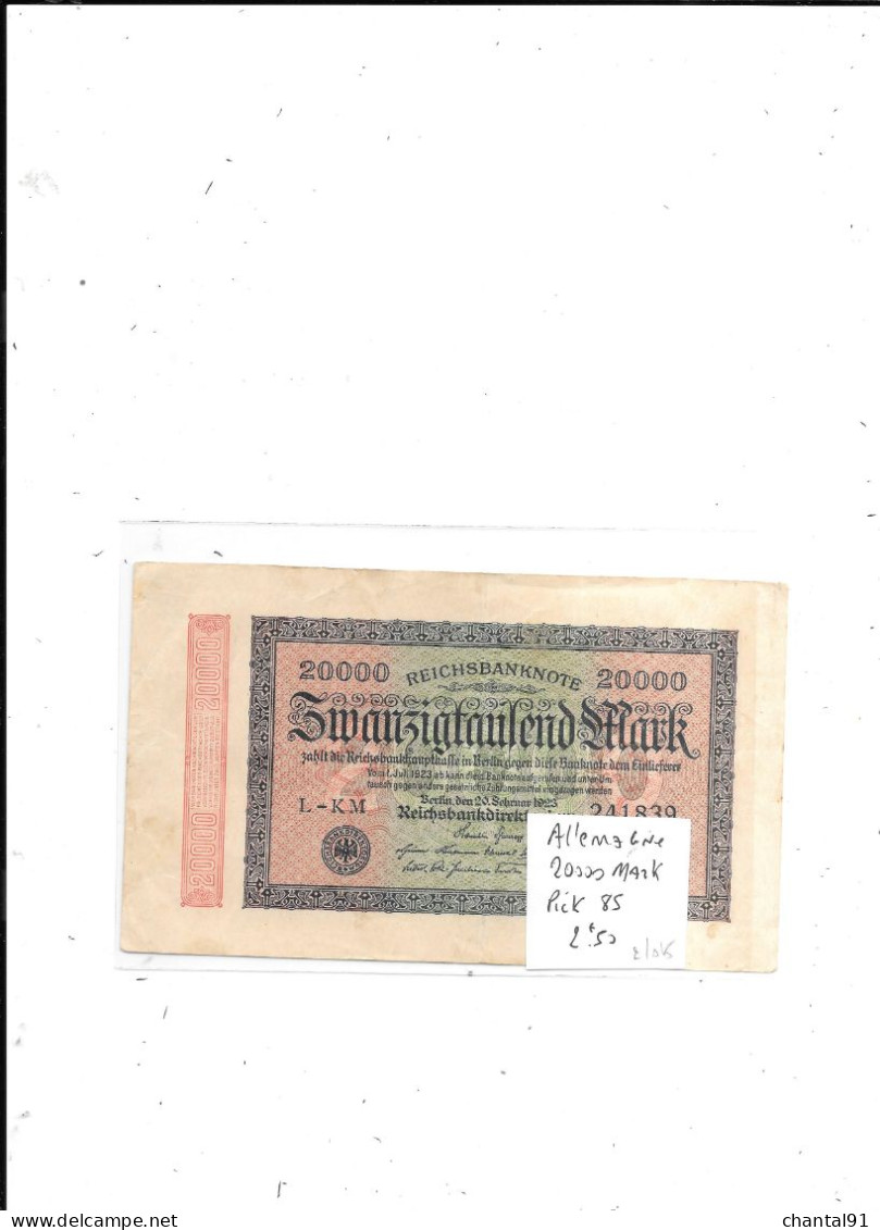 ALLEMAGNE BILLET 20000 MARK PICK 85 - 20.000 Mark