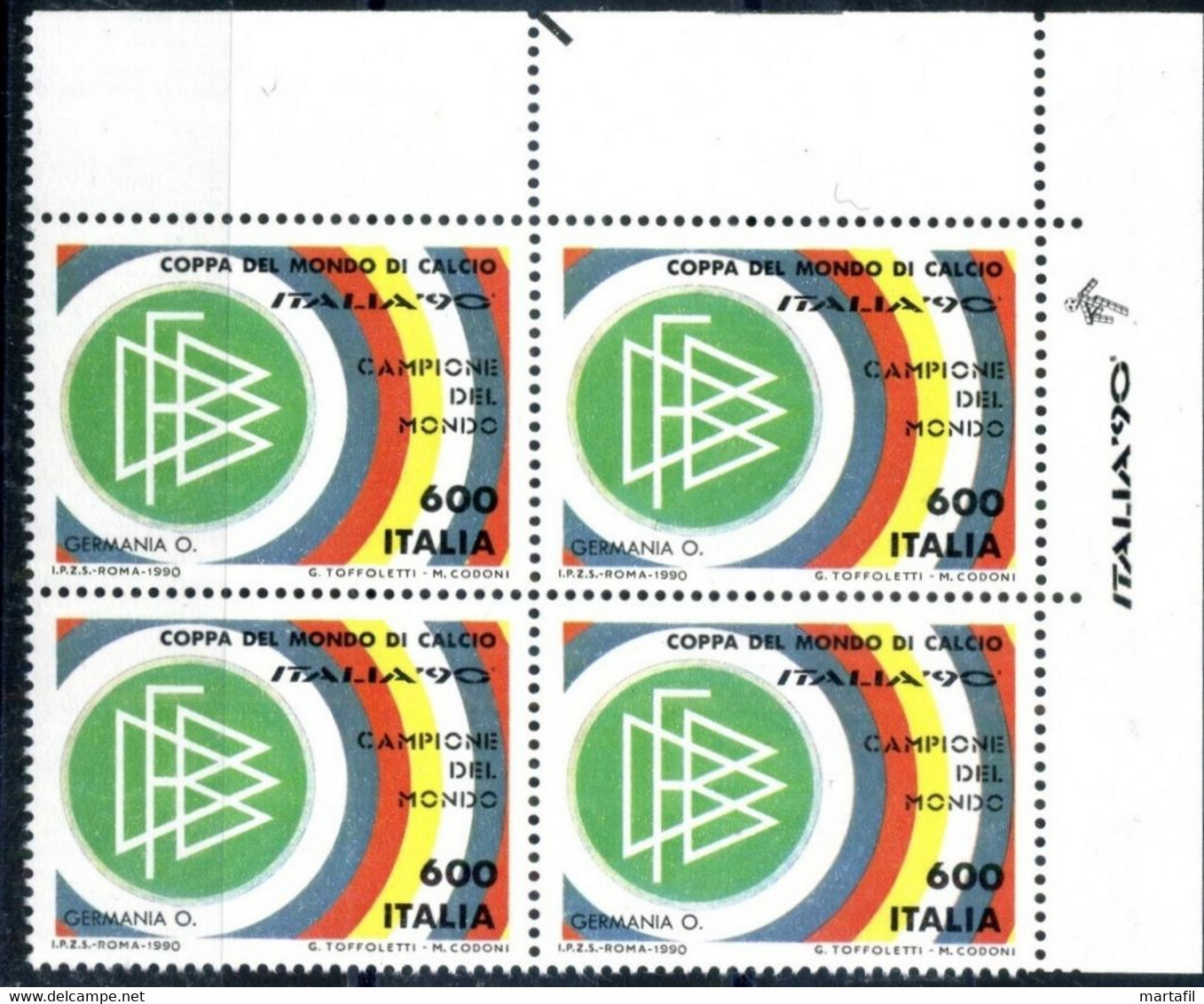 Repubblica Varietà - 1990 Italia '90 "CIAO" Quartina MNH ** - Errors And Curiosities